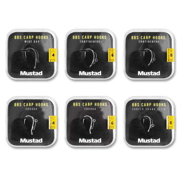 Mustad BBS 30 Carp Hooks Pack Anzuelos para Carpa (6 paquetes + Multi Box)