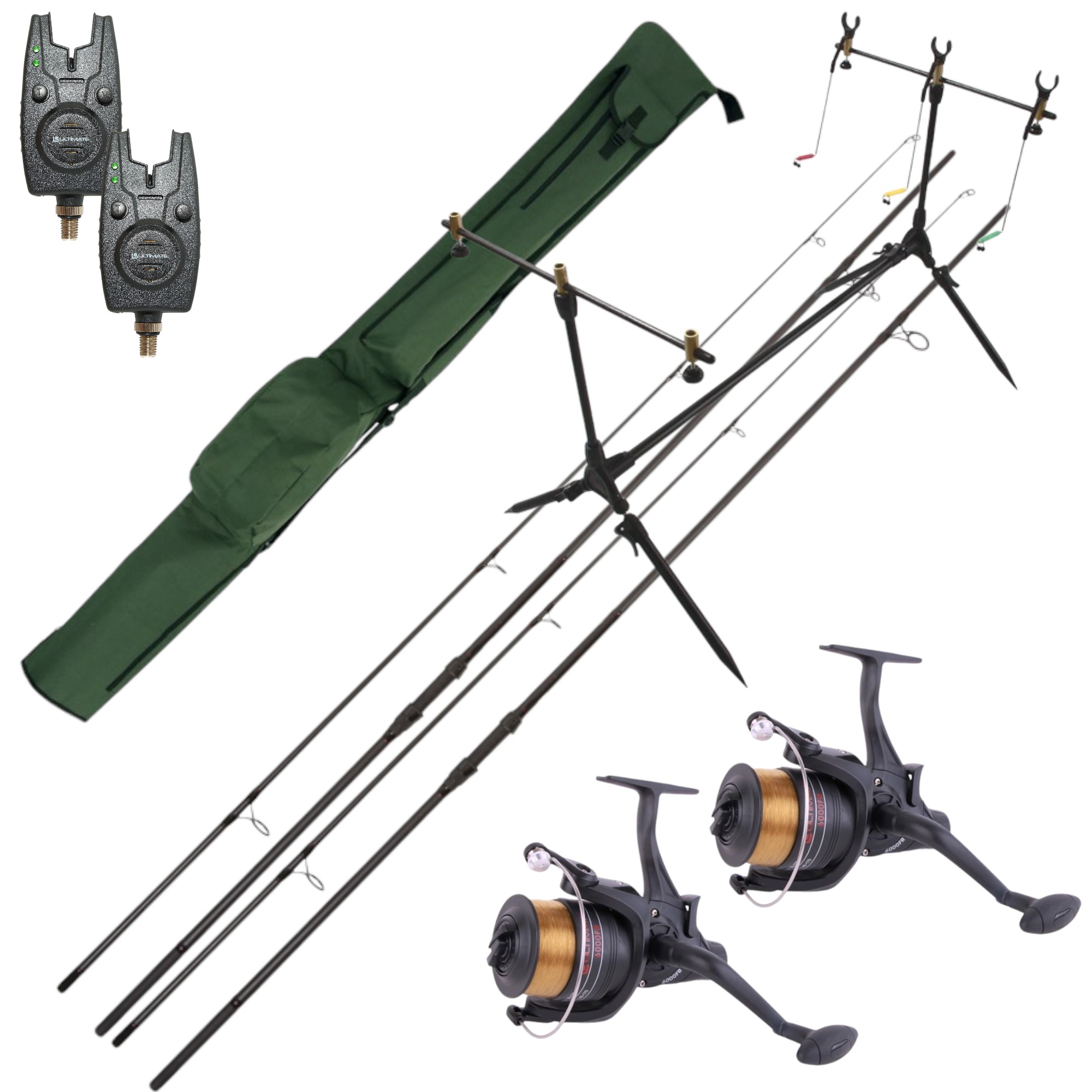 NGT Session Carp Set con cañas, carretes, alarmas de mordida, rod pod y funda