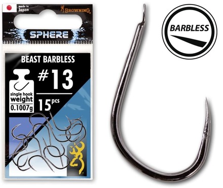 Browning Sphere Beast Barbless Hook With Spade (15 piezas)