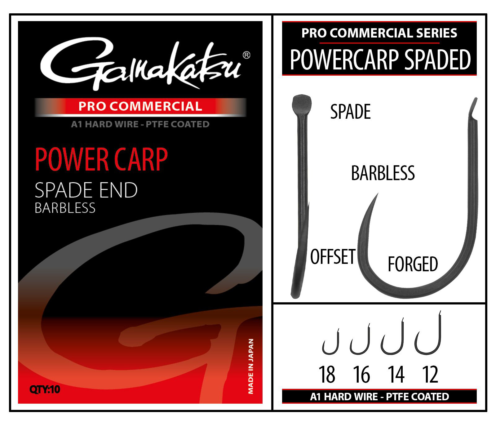 Gamakatsu Pro-C Powercarp Spade A1 PTFE BL Anzuelo para Pez Blanco (10 pcs)