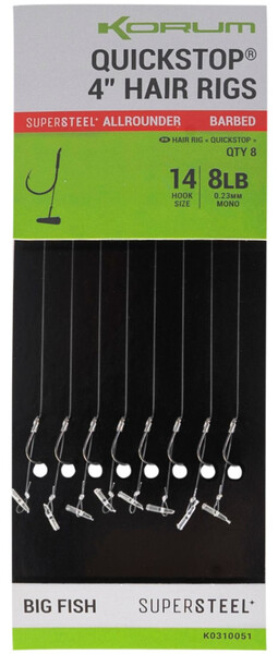 Korum Quickstop Barbed Hair Rigs, 8 piezas