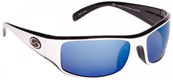 Strike King S11 Optics Gafas de Sol - Okeechobee Shiny White Black Two Tone Frame / Multi Layer White Blue Mirror Gray Base Glasses