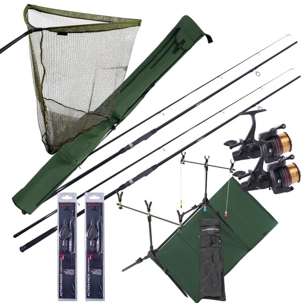 Complete NGT Karper Set con cañas, carretes de carrera libre, rodpod, alarmas de mordida y end-tackle