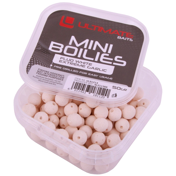 Ultimate Method Feeder Set de Principiante - Ultimate Baits Pre Drilled Mini Boilies, Fluo White Extreme Garlic