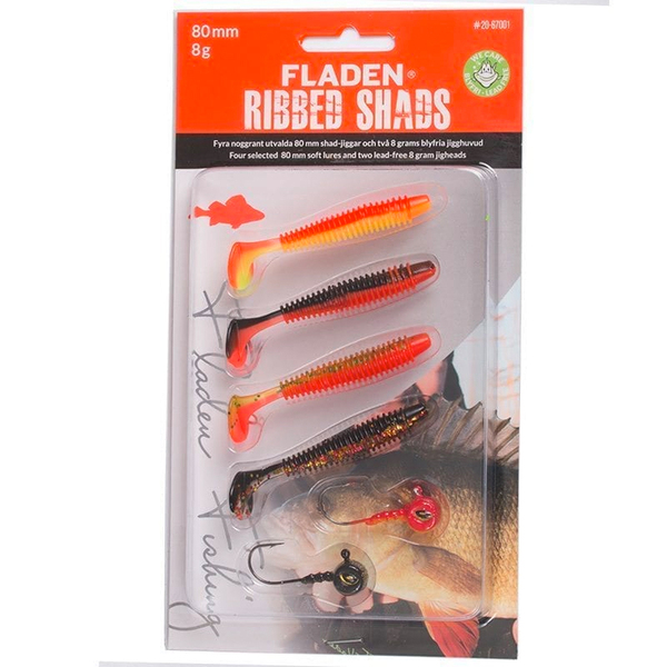 Fladen Soft lure surtido Ribbed Shad - Surtido Rojo - 80 mm, 8 g