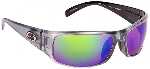 Strike King S11 Optics Gafas de Sol - Okeechobee Shiny Clear Gray Metallic Black Two Tone Frame / Multi Layer Green Mirror Amber Base Glasses