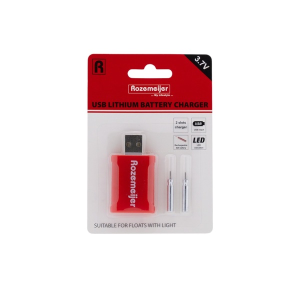 Rozemeijer Cargador de batería de litio USB para Flotadores Dark y Pike. Incl. 2 baterías LIR425