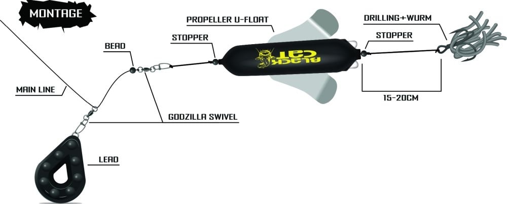 Black Cat Propeller U-Float Silent Flotador pata Siluro