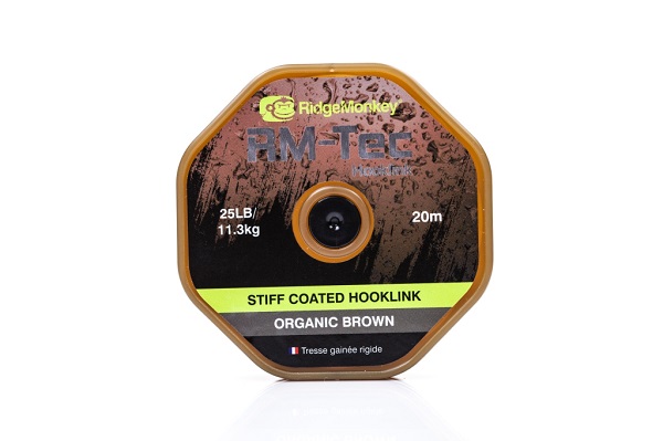RidgeMonkey RM-Tec Stiff Hooklink con Revestimiento - Organic Brown