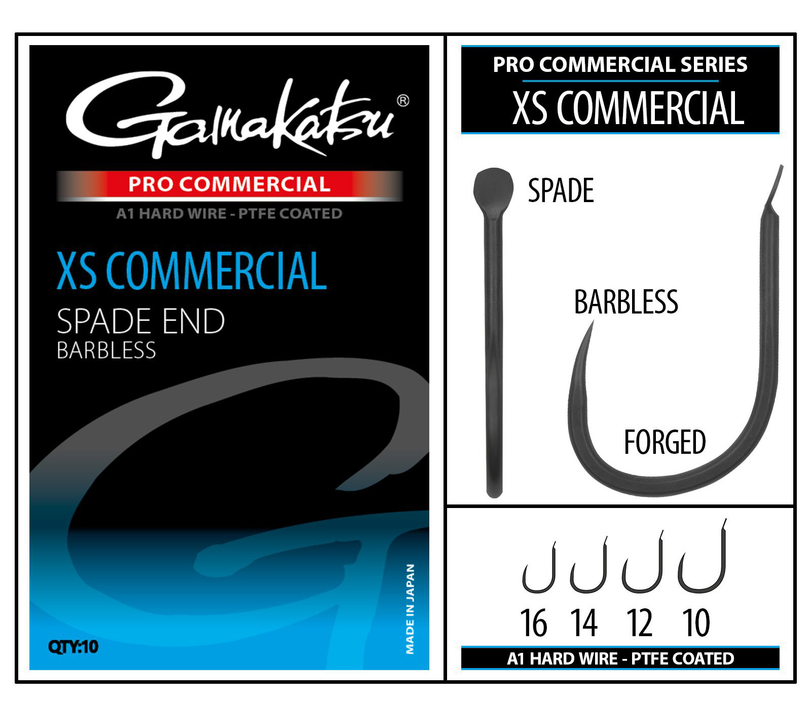 Gamakatsu Pro-C XS Commercial Spade A1 PTFE BL Anzuelo para Pez Blanco (10 pcs)