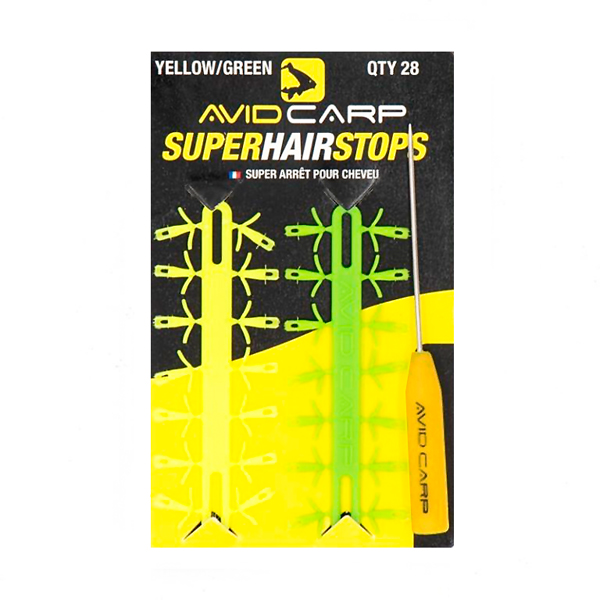Carp Tacklebox, llena de artículos de pesca de las mejores marcas. - Avid Carp Super Hair Stop - Yellow / Green