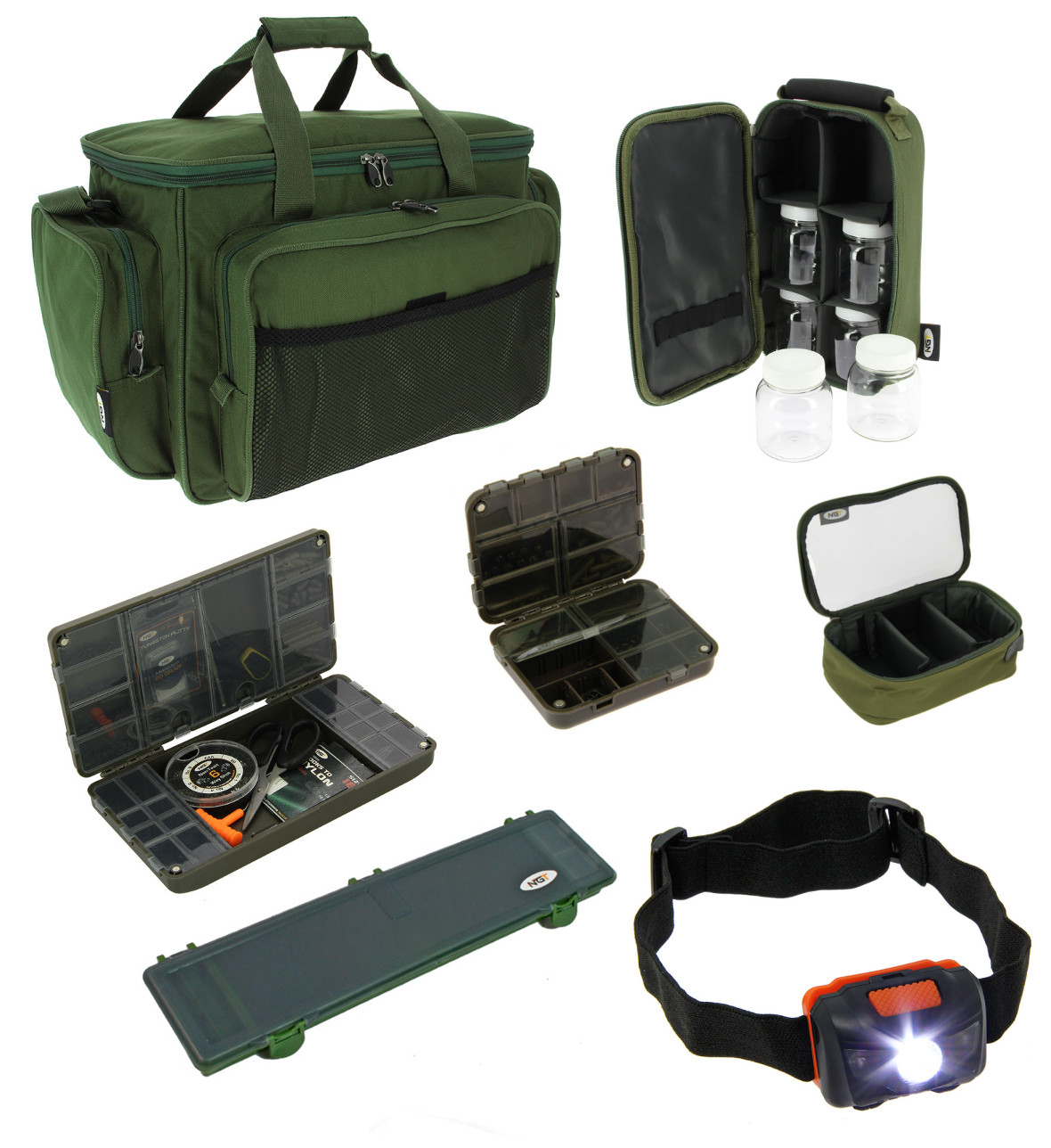 NGT Carp Carryall Kit con XPR Cajas, Bolsa Glug, Caja de aparejos y más