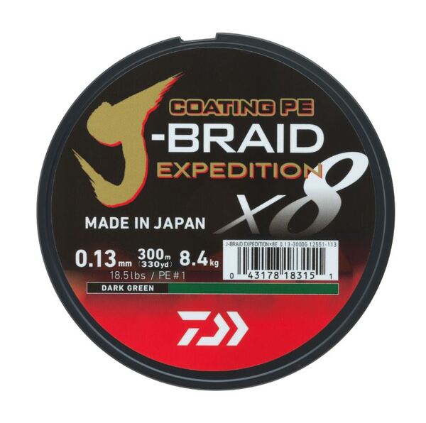 Daiwa J-Braid Expedition X8E Línea Trenzada Dark Green (300 m)