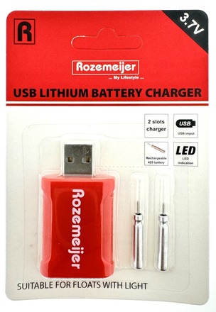 Rozemeijer Cargador de batería de litio USB para Flotadores Dark y Pike. Incl. 2 baterías LIR425